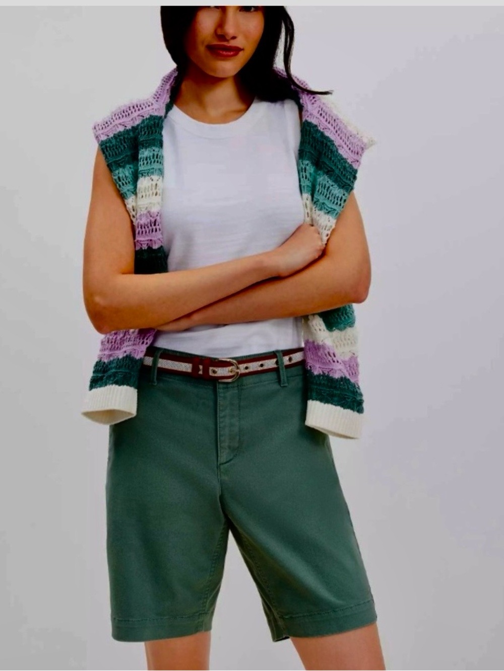 LOFT Green Cotton Chino Bermuda Shorts